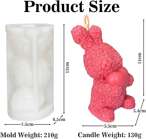 Midnadiy Moules en silicone ours 3D, 2 pièces Moule à bougie ours rose, Moule en silicone bougie ours fleur, Moules à couler, Moules à bougie DIY pour savons faits maison, Cadeaux (M+M) - Nail Gallerys