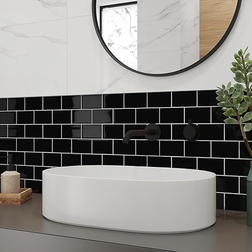 Tiwoos 10 Credence Adhesive Adhesif Mural pour Cuisine Autocollant Carrelage Salle de Bain,Noir (30.5x 30.5cm) - Nail Gallerys