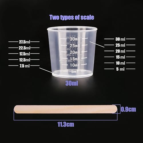 WXJ13 Lot de 50 Tasses Gobelet Plastique Transparent Gradué Échelle 30 ml Avec Lot de 50 En Bois Mélanger Btons pour Mélanger Peinture, Taches, Résine époxy - Nail Gallerys