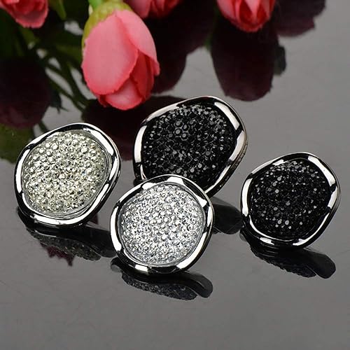 Lot de 12 Boutons Ronds Brillants avec Bords ondulés en résine et Strass, Noir, 18mm - Nail Gallerys