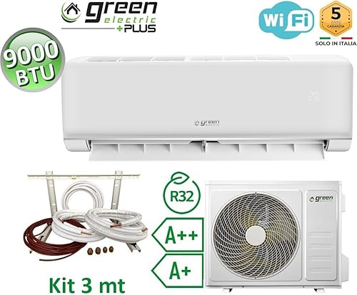 Green Electric Plus Climatiseur Mono Split 9000 Btu Wifi Efficacité Énergétique A++/A+ 2,5 kW R32 avec Kit d'installation 3 Mètres, Unité Intérieure et Unité Extérieure - Nail Gallerys