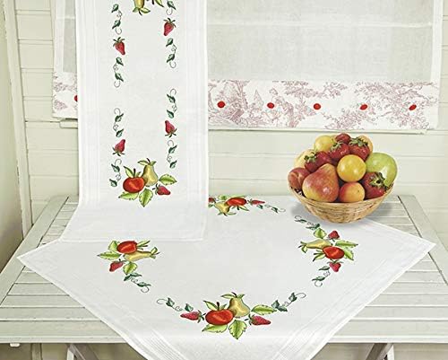 Kamaca Kit de broderie au point de tige, passé plat ou peinture à l’aiguille avec nappe préimprimée en coton 80 x 80 cm Motif fruits du jardin Kit complet avec patron - Nail Gallerys