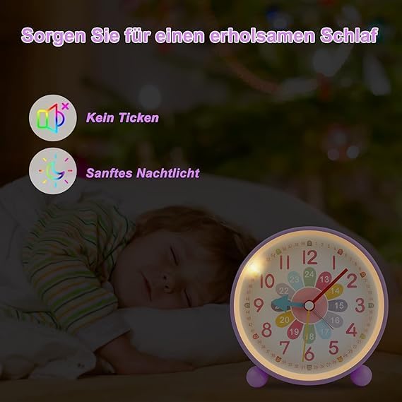 GUUMUXIN Réveil Enfant Analogique Silencieux - Petit Réveil à Quartz De Voyage Léger Avec Snooze Et Lumière - à Piles, Pour Garçon Et Fille (Violet) - Nail Gallerys