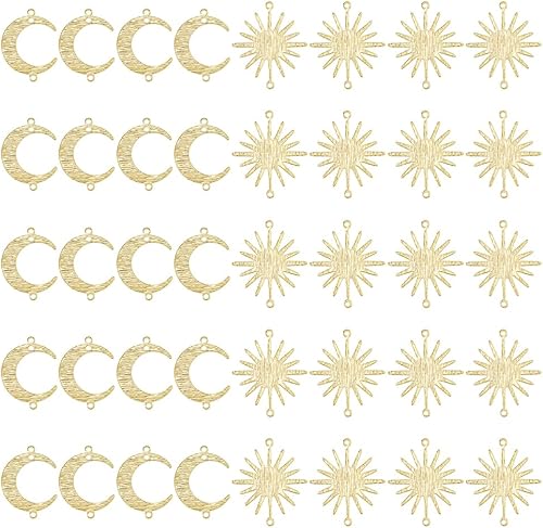 Hobbspring 40Pcs 2 Styles Connecteur Étoile Lune Soleil Charmes Connecteur Kit or Laiton Liens Pendentifs Connecteur Plaqué Durable Pendentifs Connecteur Accessoire pour DIY Fabrication de Bijoux - Nail Gallerys