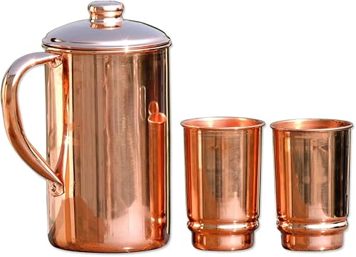 Pichet en cuivre et 2 gobelets pour la santé ayurveda | Carafe à eau en cuivre pur avec 2 gobelets en cuivre - Nail Gallerys
