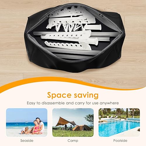 Étagère de séchage à 2 niveaux de 140 cm - Pliable - Avec 3 bras rotatifs - 24 clips - Tringle à vêtements portable pour le camping sur le balcon - Nail Gallerys