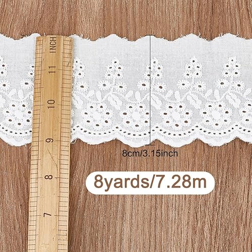 DELORIGIN Ruban de Dentelle Creuse en Coton de 7 m Garniture en Dentelle Blanche Brodée Tissu en Dentelle Vintage Œillet pour la Couture Bricolage Emballage Cadeau Scrapbooking Mariage - Nail Gallerys