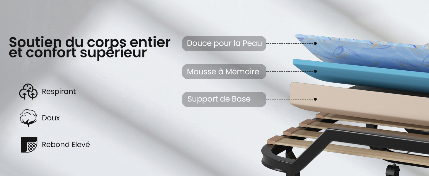Lit Pliant 90x200 cm pour Adulte, Lit d'Appoint Pliable avec Matelas en Mousse à Mémoire de Forme