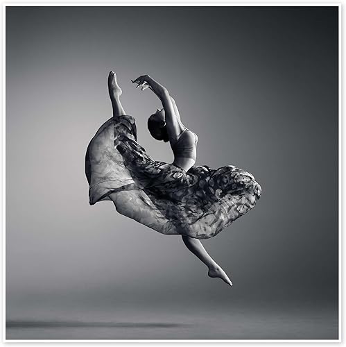Danseuse en plein saut Poster de Johan Swanepoel 60 x 60 cm Noir et blanc Tableaux Décoration murale - Nail Gallerys