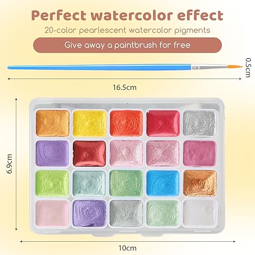 Yamobi Ensemble de Peintures Aquarelles, Couleurs Métalliques, 20 Couleurs avec Pinceau pour Débutants et Effets Scintillants - Nail Gallerys
