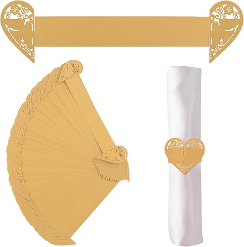 URROMA Lot de 50 ronds de serviette en papier doré colombe de paix avec fermoir de serviette en forme de cœur creux pour table, salle à manger, Noël, Thanksgiving, fêtes - Nail Gallerys