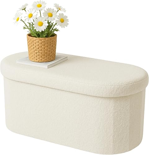 LAMBY Home Banc de Rangement - Pouf de Rangement Bouclette, Coffre de Rangement pour Chambre, décoration de Chambre, Repose-Pieds Salon avec Assise, Meuble à Chaussures, Pouf de Salon ou lit - Nail Gallerys