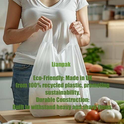 Lianpak Lot de 100 sacs de transport extra résistants avec FlexTech, doux au toucher, recyclés, résistants aux déchirures – Parfaits pour la maison, le bureau, la cuisine et les traiteurs – 100 sacs - Nail Gallerys