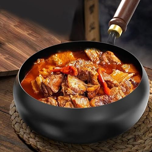 HpLive Poêle en fer forgée à la main - Poêle à frire traditionnelle bombée en fonte non revêtue - Ustensiles de cuisine pour cuisinière de cuisine - 26,5 x 13,5 x 27,5 cm (pot de 28 cm) - Nail Gallerys