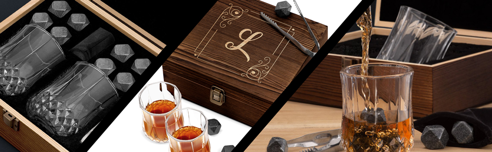 Maverton Ensemble de Pierres à whisky avec 2 verres dans la boîte personnalisée