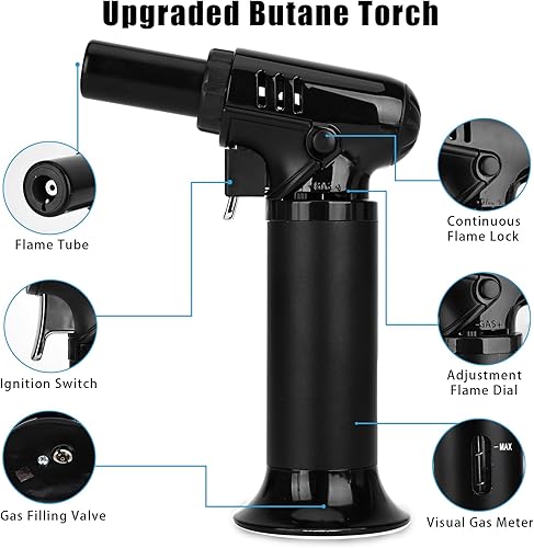 VORHOT Chalumeau de Cuisine, Réglable et Rechargeable Briquet Chalumeau,Torche à Butane avec Verrouillage de Sécurité, Gaz Bricolage pour Cuisson BBQ Crème Brûlée(Butane non Inclus) - Nail Gallerys