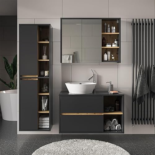 Vicco Armoire de Toilette Viola, Chêne/Anthracite, 100x75cm - Nail Gallerys