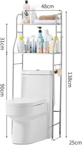 Meuble De Rangement Au-Dessus des Toilettes, MéTal Meuble WC Rangement Gain De Place, Armoire Toilette WC Meuble Salle De Bain Rangement Toilette avec 3 Niveaux, Blanc, 50x25x160cm - Nail Gallerys