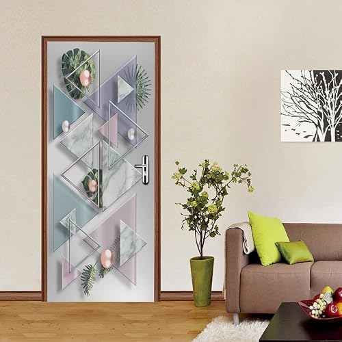 Peinture murale de porte Sticker Motif géométrique artistique Stickers de Porte 3D Effet Décoration Auto Adhésif Amovible Imperméable PVC Autocollants De Porte Muraux L77 x H200cm - Nail Gallerys