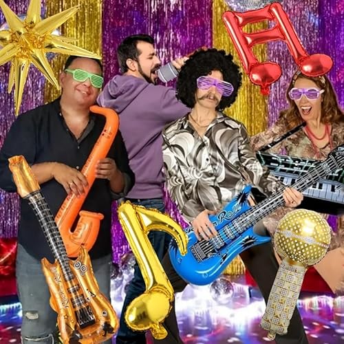 Accessoires de fête gonflables - Microphone de guitare gonflable - Instruments de musique de piano gonflables - Décoration de fête - Ballon avec lunettes colorées pour accessoires de fête (18 pièces) - Nail Gallerys