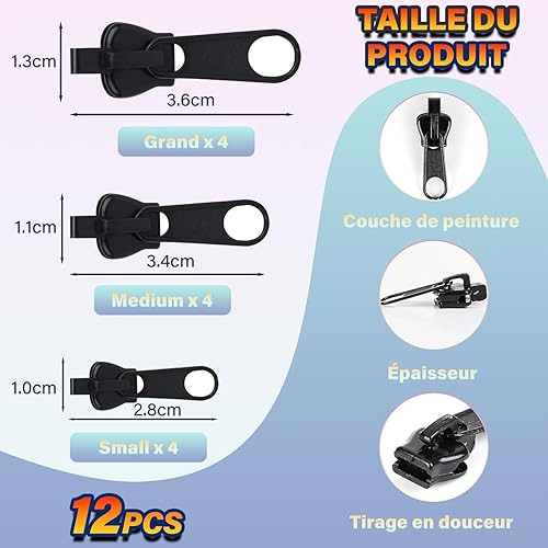 Curseur Fermeture Eclair, 12 Pcs Reparation Fermeture Eclair, Remplacement Instantané Universel Curseur Fermeture Eclair pour Vestes,Manteaux,Valises-Détachables-Faciles à Utiliser - Nail Gallerys