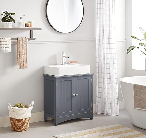 VASAGLE Meuble sous lavabo, Meuble de Salle de Bain, Placard de Rangement, 2 Portes battantes, 1 étagère réglable, Espace de Rangement, sur Pied, Style Cottage, Gris BBC001G01 - Nail Gallerys
