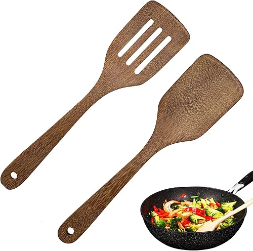 Spatules en Bois Massif, Spatule Bois Cuisine, Spatule de Cuisine en Bois, 2PCS Spatules en Bois, Spatule en Bois pour la Cuisine, Cuisine Bois Anti Rayures Set, pour Poêle, Ustensiles de Cuisine - Nail Gallerys