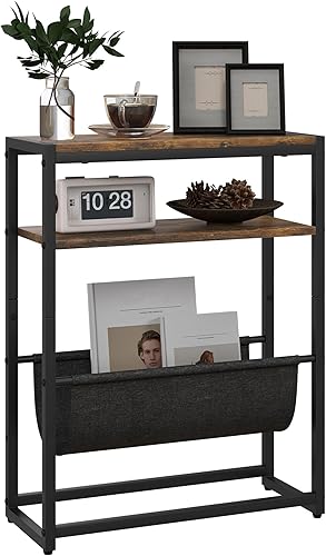HOMCOM Table d'appoint Bout de canapé Table d'entrée avec étagère et Porte-revues Structure en Acier Design Industriel - 43l x 18P x 56H cm Noir Marron foncé - Nail Gallerys