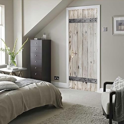 Stickers Porte Trompe L'oeil En Bois Gris Poster Pour Porte Style Campagnard Papier Peint Autocollant Porte Chambre Décoration Auto Adhésif Imperméable Sticker Porte 80x200 cm 6900A - Nail Gallerys