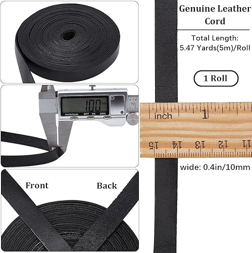 GORGECRAFT 5m*8mm*1mm Bandes de Cuir Véritable Cordon Plat en Cuir Noir Bracelet en Cuir de Vache Corde de Tressage pour Bracelets Collier Fabrication de Bijoux Ceintures Bricolage Atelier D'Artisanat - Nail Gallerys