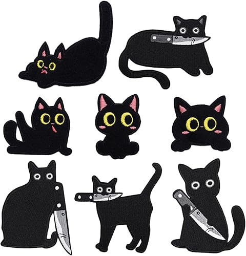 RELKLYU 8 Morceaux De Patchs en Tissu De Chats De Dessins Animés, des Patchs en Tissu Mignons Et Amusants, des Plaques De Broderie Décoratives Et Une Réparation De Taches À Vêtements. - Nail Gallerys