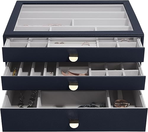 Stackers Pebble Grey Supersize Jewellery Box - Set of 3 (with drawers) - Nail Gallerys