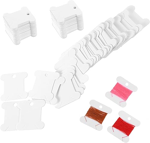 Bobbins Lot de 200 bobines de fil à broder au point de croix, cartes de fil, organiseur, bobines de fil à broder, en carton, pour le rangement du fil à broder, bricolage, artisanat, couture (blanc) - Nail Gallerys