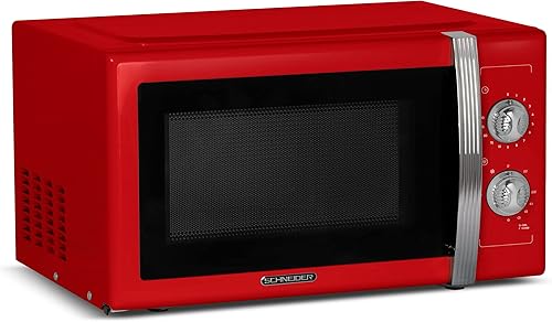 SCHNEIDER - SMW23VMR - Micro ondes gril Vintage - 23 litres - 6 niveaux de puissance - Plateau tournant (27cm) - Rouge - Nail Gallerys
