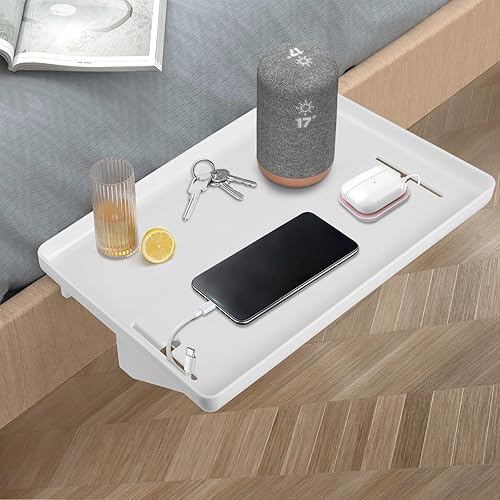 Strixorn Table De Chevet Suspendue pour Lits Et Lits SuperposéS - Tablette De Lit Flottante avec Support De CâBles Et Niveau Double - Charge Maximale 11 Kg - MatéRiau Abs - Blanc - 31,9 X 23,1 CM - Nail Gallerys