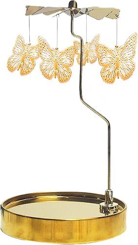 RoseFlower Bougeoir Tournant - Bougies Parfumées avec Bougie Rotatif - Coffret Cadeau Carrousel Romantique pour la Maison/Fête/Mariage/Pendaison de Crémaillère de Noël (Fond Rond - Papillon) - Nail Gallerys