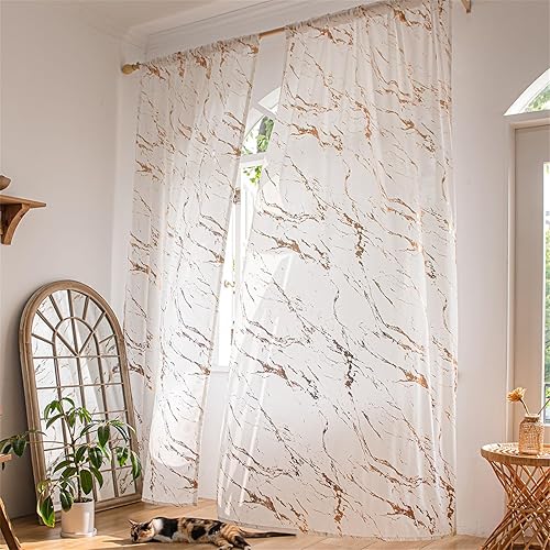 Odot Rideau Voilage Semi Occultant Salon,Style Marbre Or Rideaux Voilages Passe Tringle Rideaux Voile Semi Transparent 1 Pièce Rideau Occultant Fenêtre pour Décoration Chambre Intérieur (132x274cm) - Nail Gallerys
