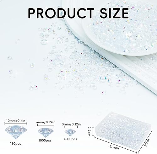 FINEASY 5130pcs Cristaux Acrylique Diamants, Décorations de Table de Mariage 3/6/10 mm, Diamants en Acrylique Transparents Clair Pierres de Strass pour Décorations de Perles de Vase - Nail Gallerys