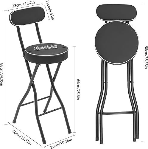 Qussse Lot de 2 tabourets de bar pliables - Chaises hautes rembourrées et portables avec dossier - Jusqu'à 125 kg - Pour l'extérieur, le camping, la cuisine, le magasin, le café - Nail Gallerys