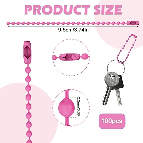 Larrel Lot de 100 chaînes à billes multicolores avec connecteur en métal - Chaîne de suspension - Chaîne porte-clés - Chaîne d'identification - Pour étiquettes, chaîne, fabrication de bijoux, projets - Nail Gallerys