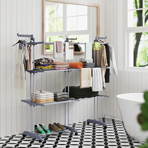 Fabulcozy Séchoir à Linge Pliable Étendoir à Linge 4 Niveaux avec roulettes Utilisation intérieure et extérieure (Grand) - Nail Gallerys