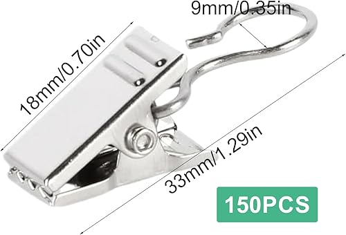 Lot de 150 pinces à rideaux avec crochets - En acier inoxydable - Petites pinces à rideaux de douche - Multifonctionnelles - Pour chambre à coucher, salle de bain, décoration d'intérieur - Nail Gallerys