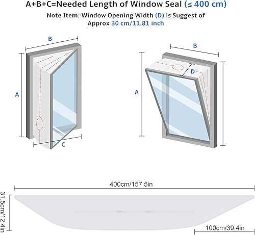 testyu Joint de fenêtre pour climatiseurs mobiles, climatiseurs, sèche-linge et sèche-linge à évacuation d'air, joint de fenêtre pour climatisation, Hot Air Stop avec fermeture éclair, pour fixation - Nail Gallerys