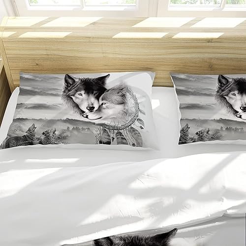 HSGLGNA Ensemble de literie Housse de Couette Loup Motif Animal,Parure de Couette Animaux avec Taies d'oreillers,Sets de Housse Couette en Microfibre,Motif 3D Loup Sauvages (Loup-1, 220 x 240 cm) - Nail Gallerys