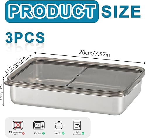 WANDGU 3 pièces Boîte de conservation en acier inoxydable : Boîte à trancher avec couvercles hermétiques à l'air, boîte de conservation des aliments pour la viande, le fromage, 800ML - Nail Gallerys