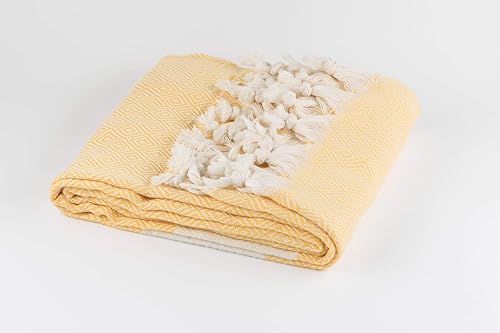 BABEL ARTESANIA Serviette de Plage Turc XL Coton Bio - Pestemal Fouta Pareo - Serviette de Sauna Serviette de Bain Serviette de Douche Serviette Hammam Serviette de Sport 100 x 180 cm (Amarillo) - Nail Gallerys