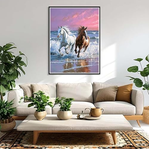 5D Diamond Painting Cheval 50x70cm Peinture Diamant Adulte Diamond Painting pour Adulte Débutants, Broderie Diamant Plage Art du Puzzle Dots, Canevas Peinture Décoration Murale Femmes Cadeaux W-869 - Nail Gallerys