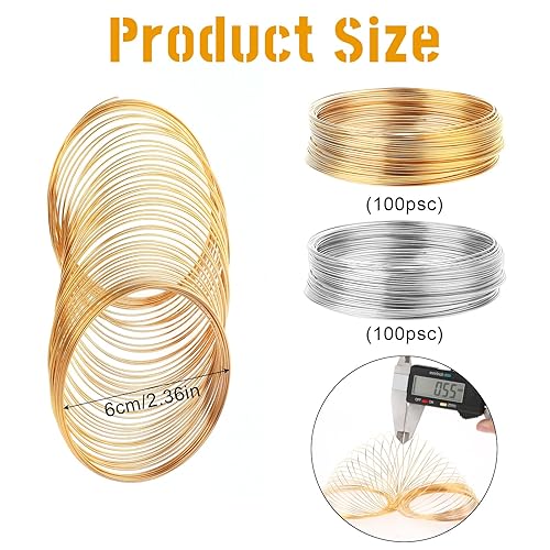 simarro Lot de 200 anneaux en métal pour bracelet à mémoire de forme - Pour la fabrication de bracelets, la fabrication de bijoux, les fournitures de bricolage - Doré et argenté - Nail Gallerys