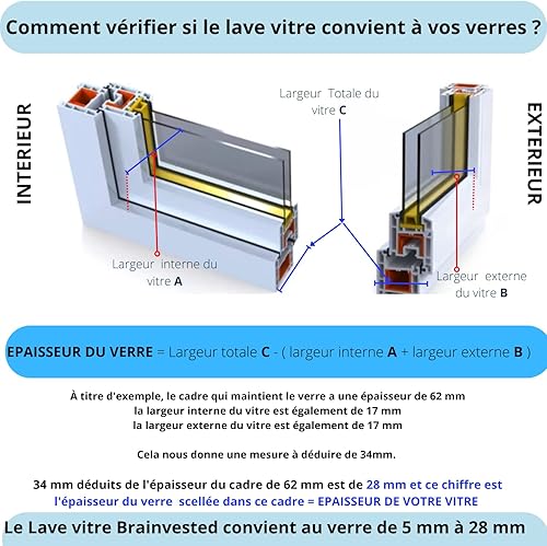 Lave Vitre Magnétique double vitrage, double face 5-28mm, kit accessoires +Ebook offerts. Nettoyeur intérieur, extérieur. Aimant réglable idéal fenetre, vitres carreaux simple - Nail Gallerys