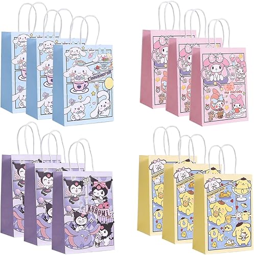 HOOKTA Kitty Melody Kraft Party Lot de 12 boîtes cadeaux Treat Favor Cake Box 16 x 9,5 x 8,5 cm Sacs à bonbons Kuromi Cinnamoroll Cupcake Récipient pour anniversaire d'enfant Halloween Bonbons - Nail Gallerys